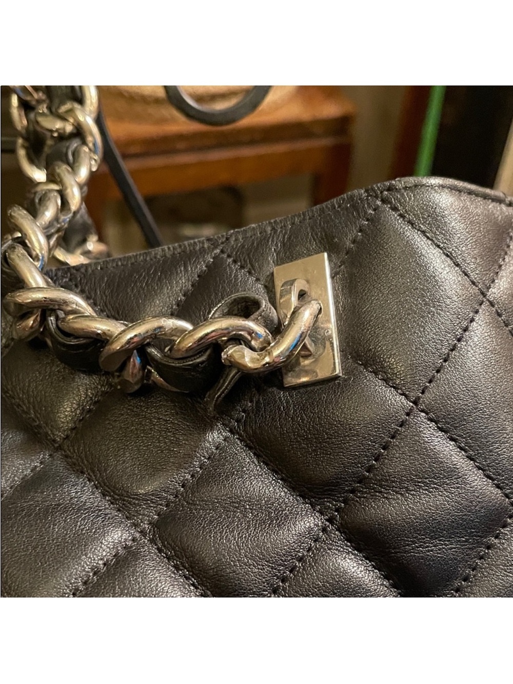 CC Shoulder Travel Bag - Black Quilted with Silver Accents High Quality Fashion - Picture 7 of 16